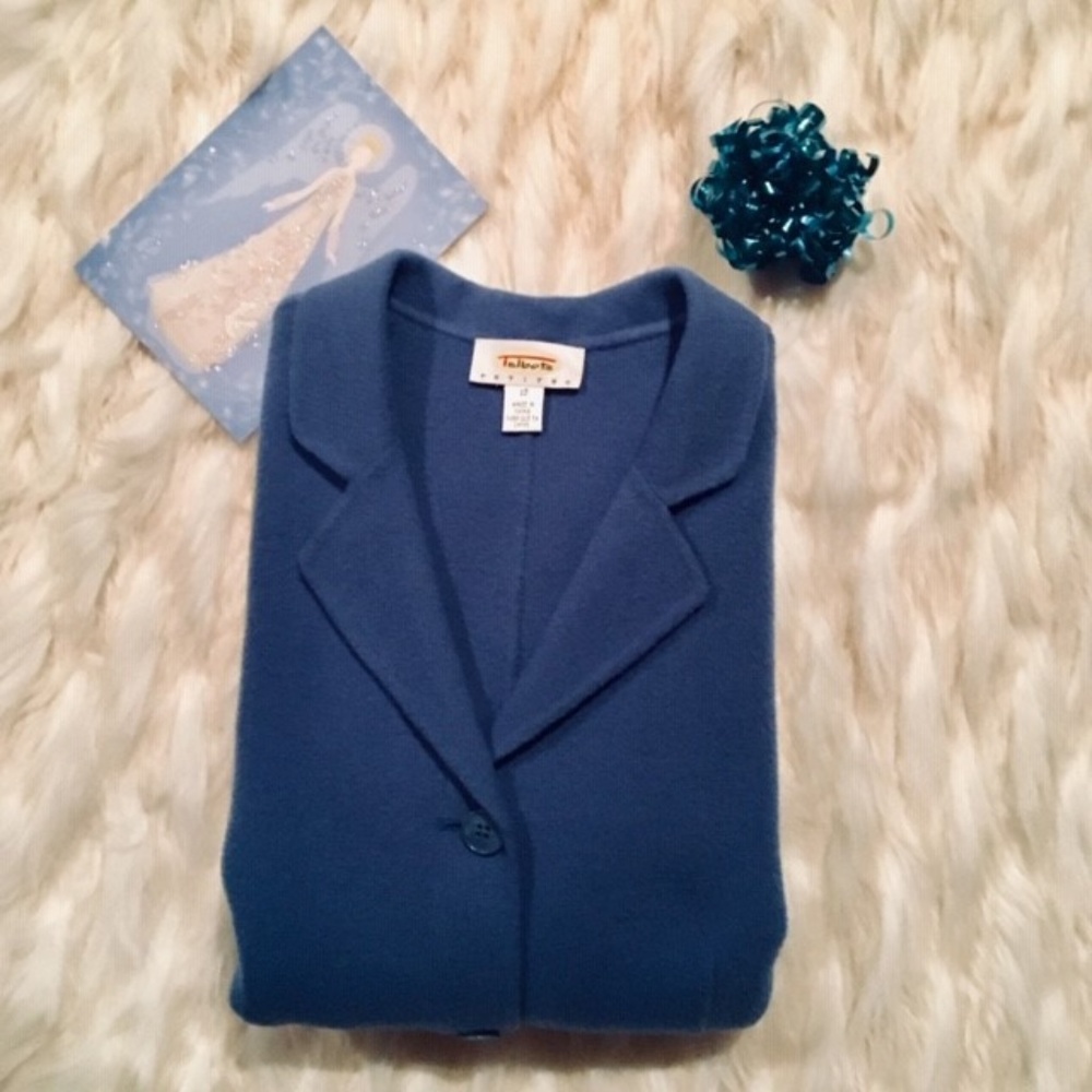 Talbots All Season Navy Blue Genuine Wool Petite Unlined Business Blazer